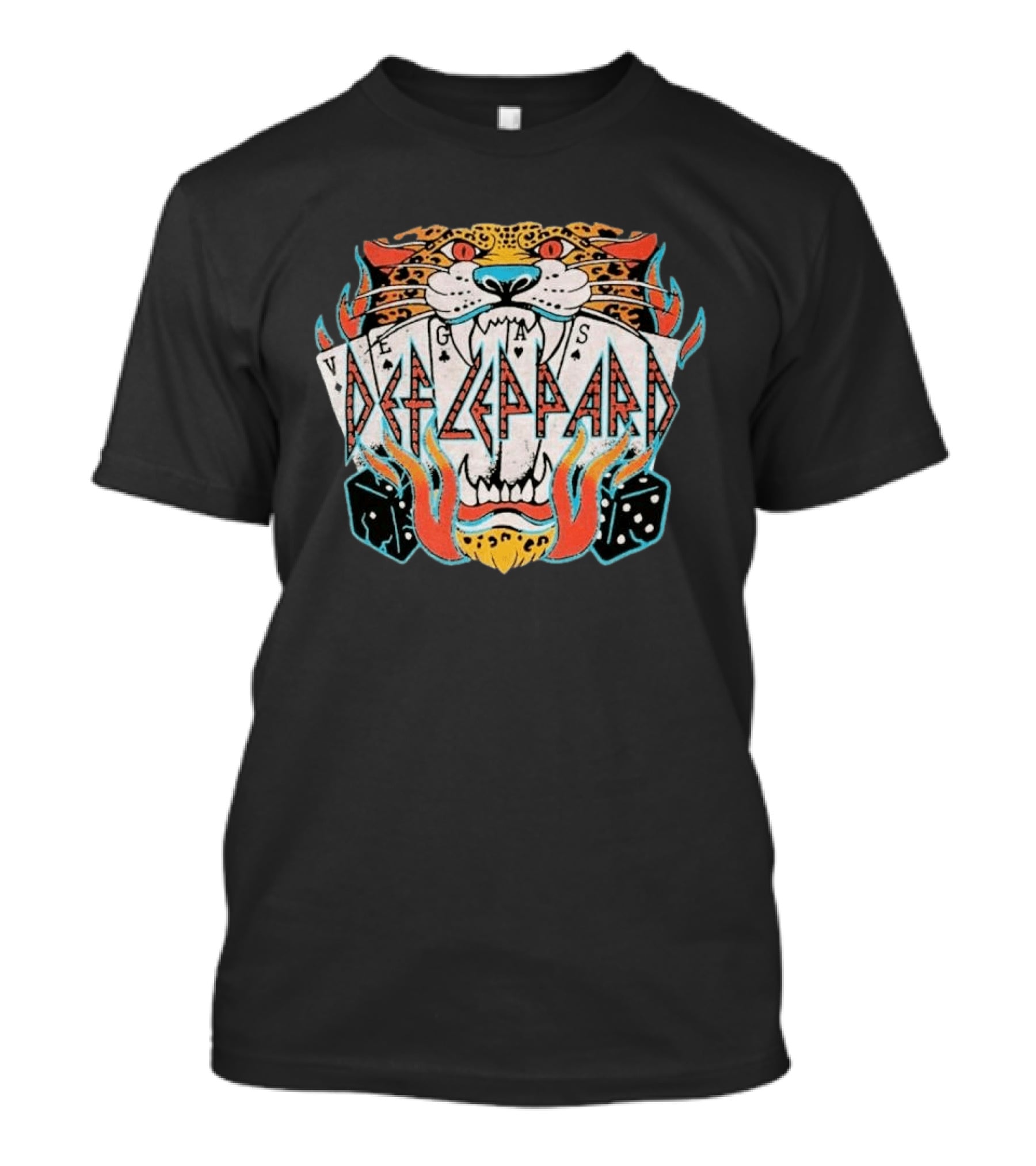 Def Leppard Las Vegas Residency Collection 2026 Vegas Cards Tiger Dice Flame T-Shirt