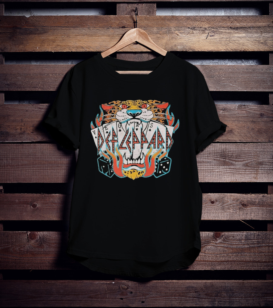 Def Leppard Las Vegas Residency Collection 2026 Vegas Cards Tiger Dice Flame T-Shirt