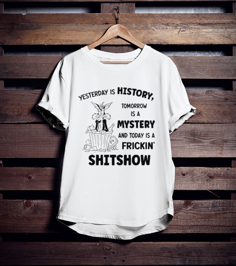 Yesterday Is History Tomorrow Is A Mystery Frickin' Shitshow Cartoon Trash Can T-Shirt
