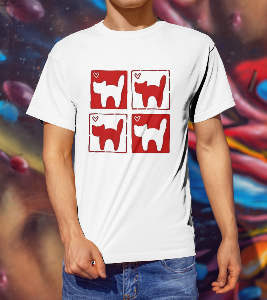 Y2K Cat Love Hearts Retro 2000s Square T-Shirt