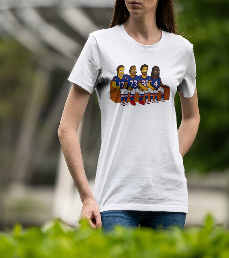 Josh Allen Dion Dawkins Dawson Knox Stefon Diggs Buffalo Bills Cartoon Characters On Couch T-Shirt