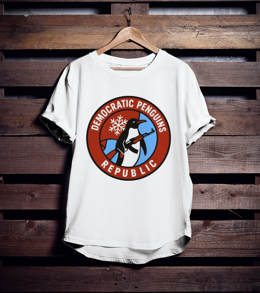 Democratic Penguins Republic Emblem With AK 47 And Snowflake T-Shirt