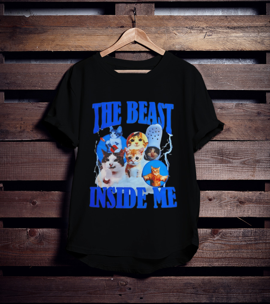 The Beast Inside Me Cat Collage With Blue Electric Accents T-Shirt