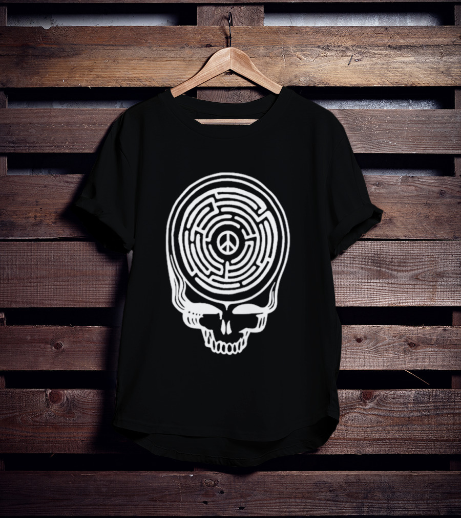 Find Peace Skull Maze Black Cre Neck T-Shirt