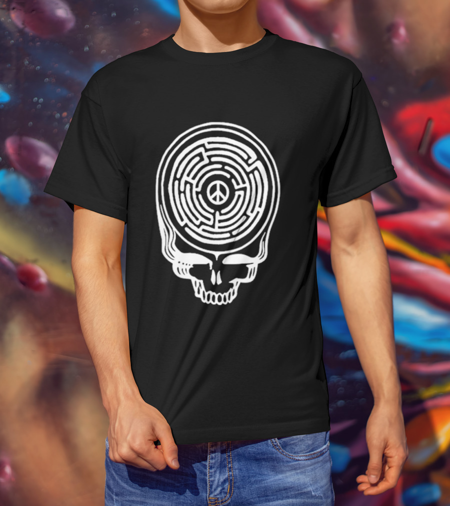 Find Peace Skull Maze Black Cre Neck T-Shirt