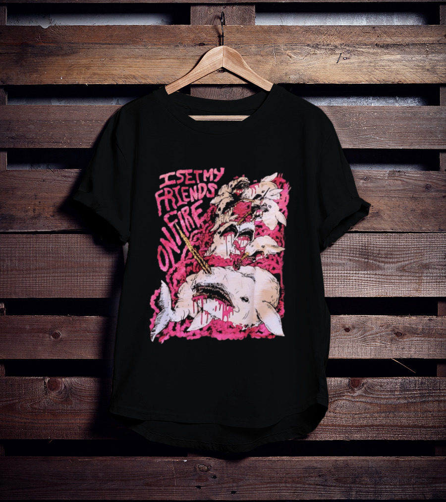I Set My Friends On Fire Narwhal Pink And White T-Shirt