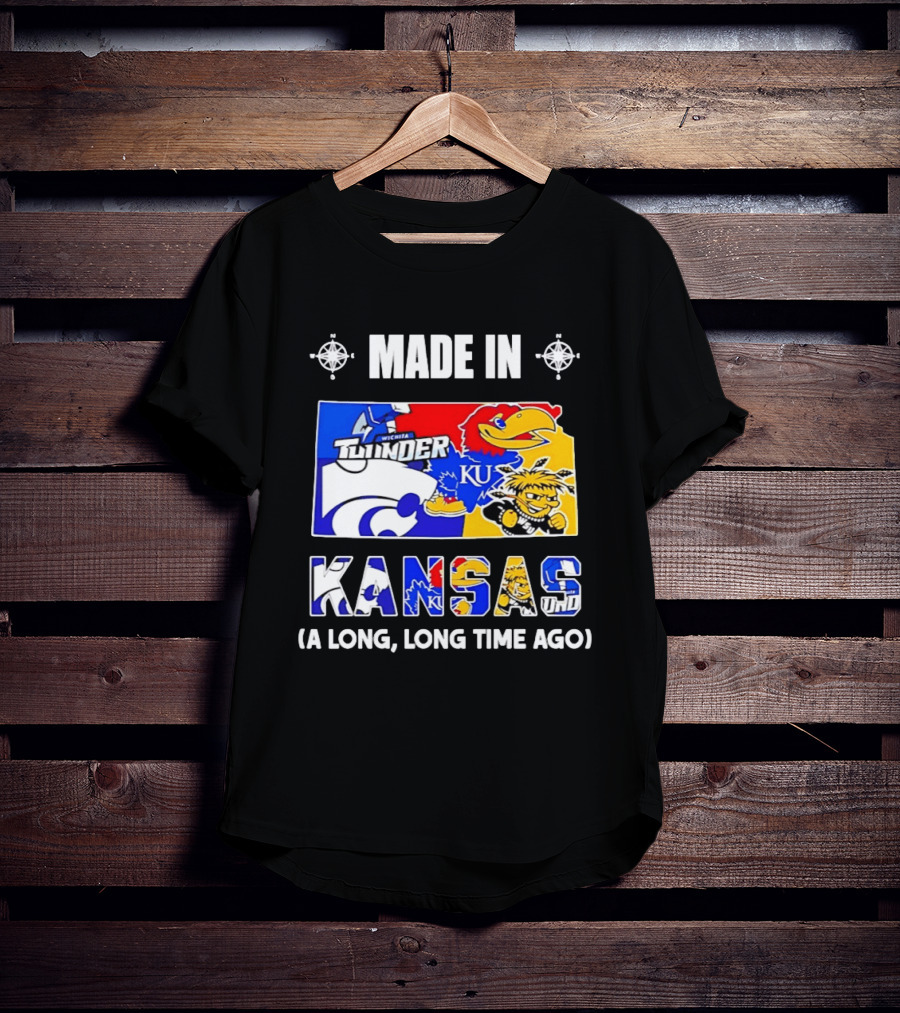 Made In Kansas Long Time Ago Wichita Thunder KU Wildcats Jayhawks Mashup T-Shirt