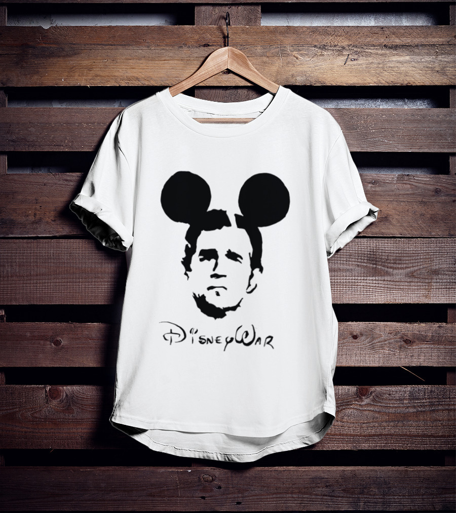 Disney War Mouse Satire With Iconic Ears And Stylized T-Shirt