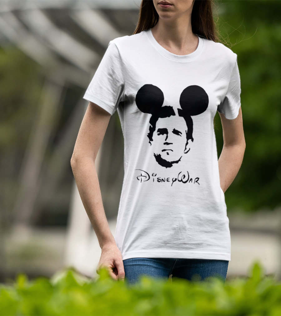 Disney War Mouse Satire With Iconic Ears And Stylized T-Shirt