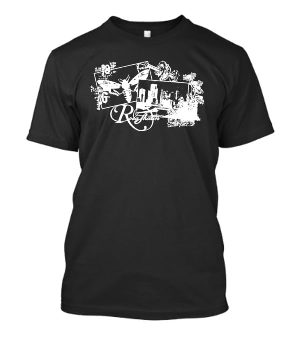 R Rosasharin Collage R Script Butterfly Cityscape White T-Shirt