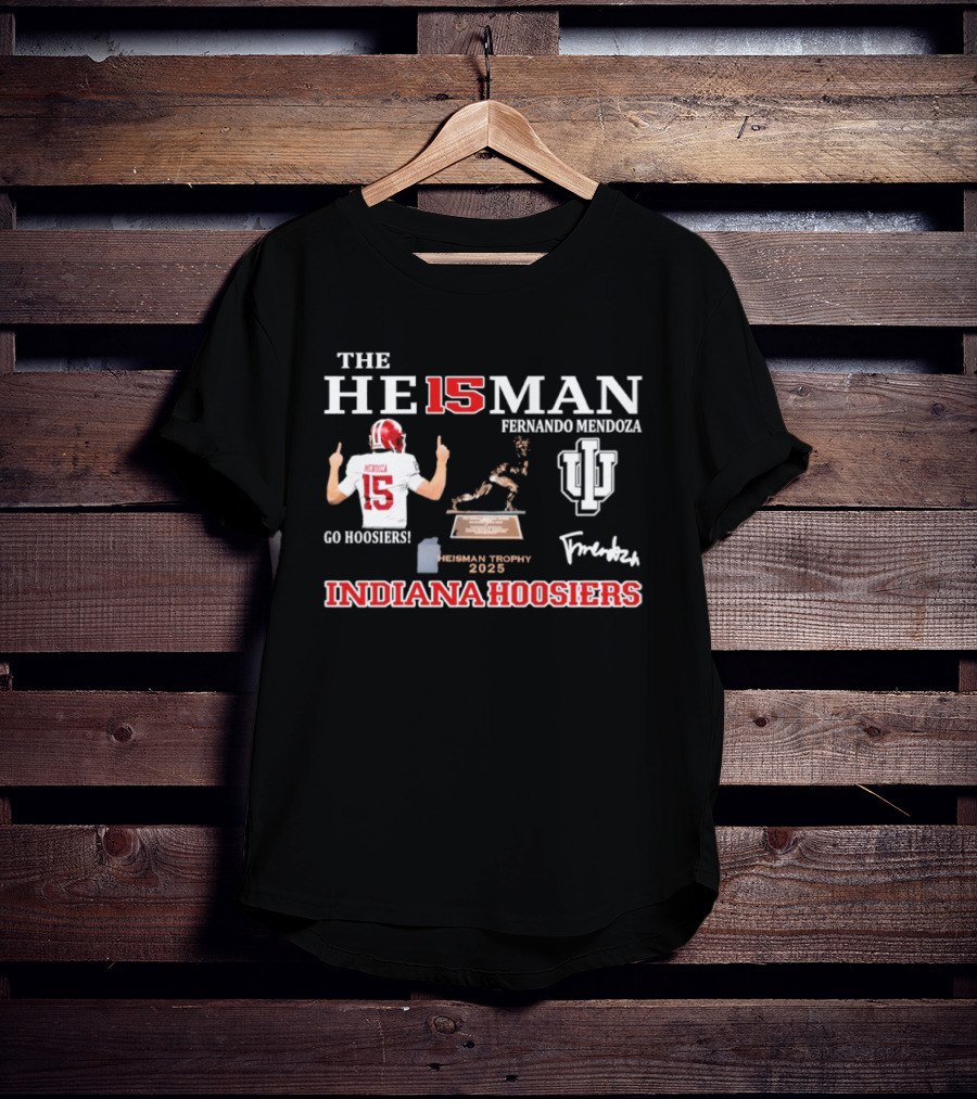 Fernando Mendoza 15 Indiana Hoosiers Heisman Trophy Indiana University Football T-Shirt
