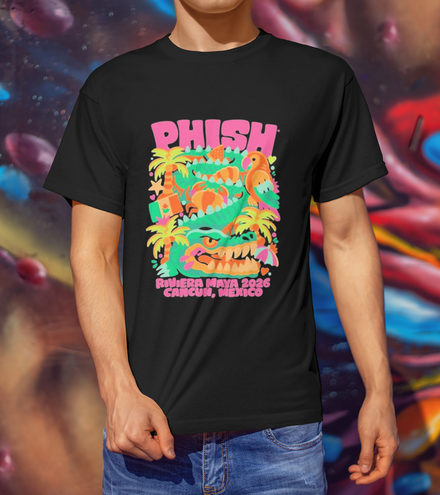 Phish Riviera Maya 2026 Cancun Mexico Gator And Parrot Tropical Vibes T-Shirt