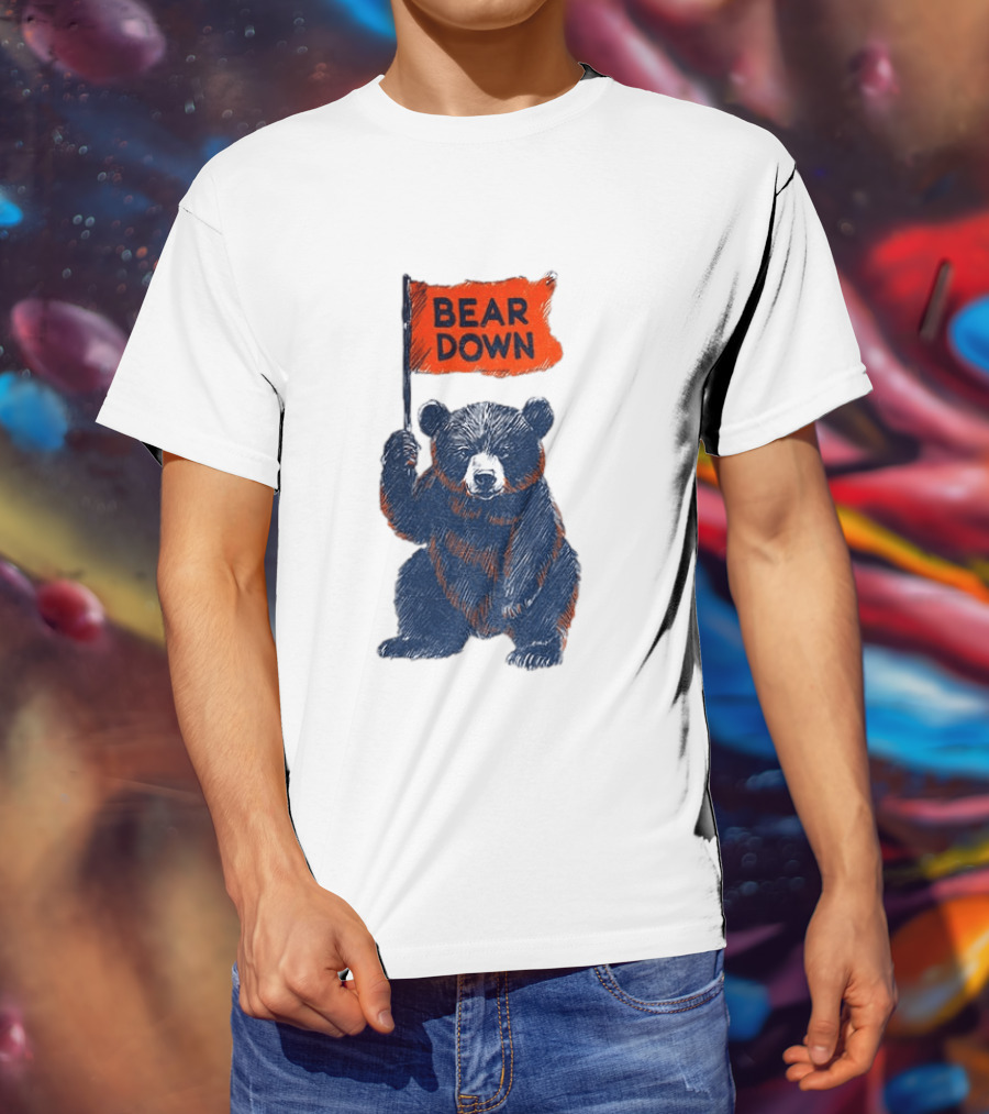 Bear Holding Bear Down Flag Chicago Bears Football 2026 T-Shirt