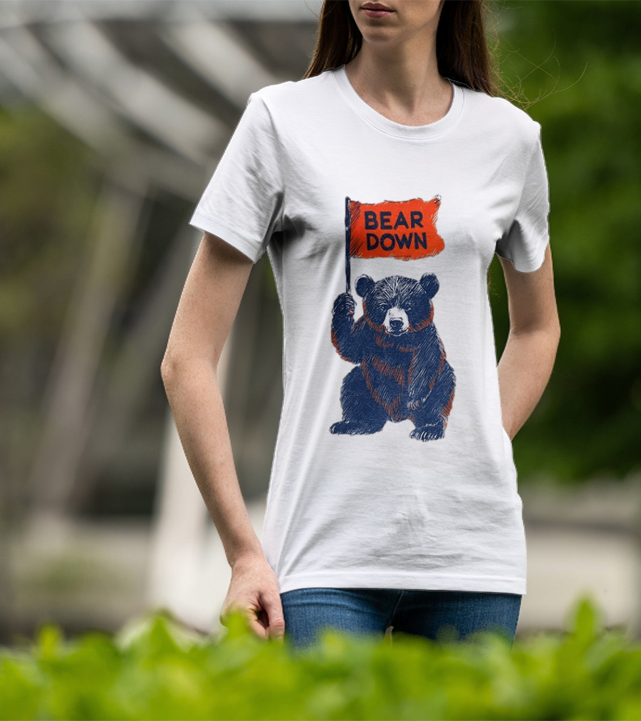 Bear Holding Bear Down Flag Chicago Bears Football 2026 T-Shirt