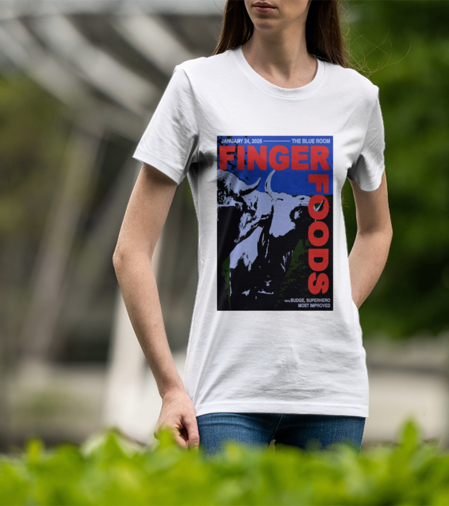 January 24 2026 Finger Foods The Blue Room Budge Superhero Most Improved T-Shirt