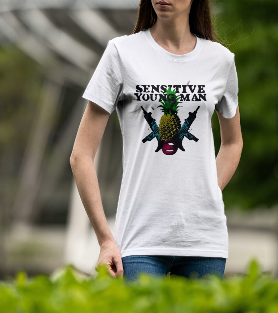 Sensitive Young Man Pineapple With Guns And Lips T-Shirt