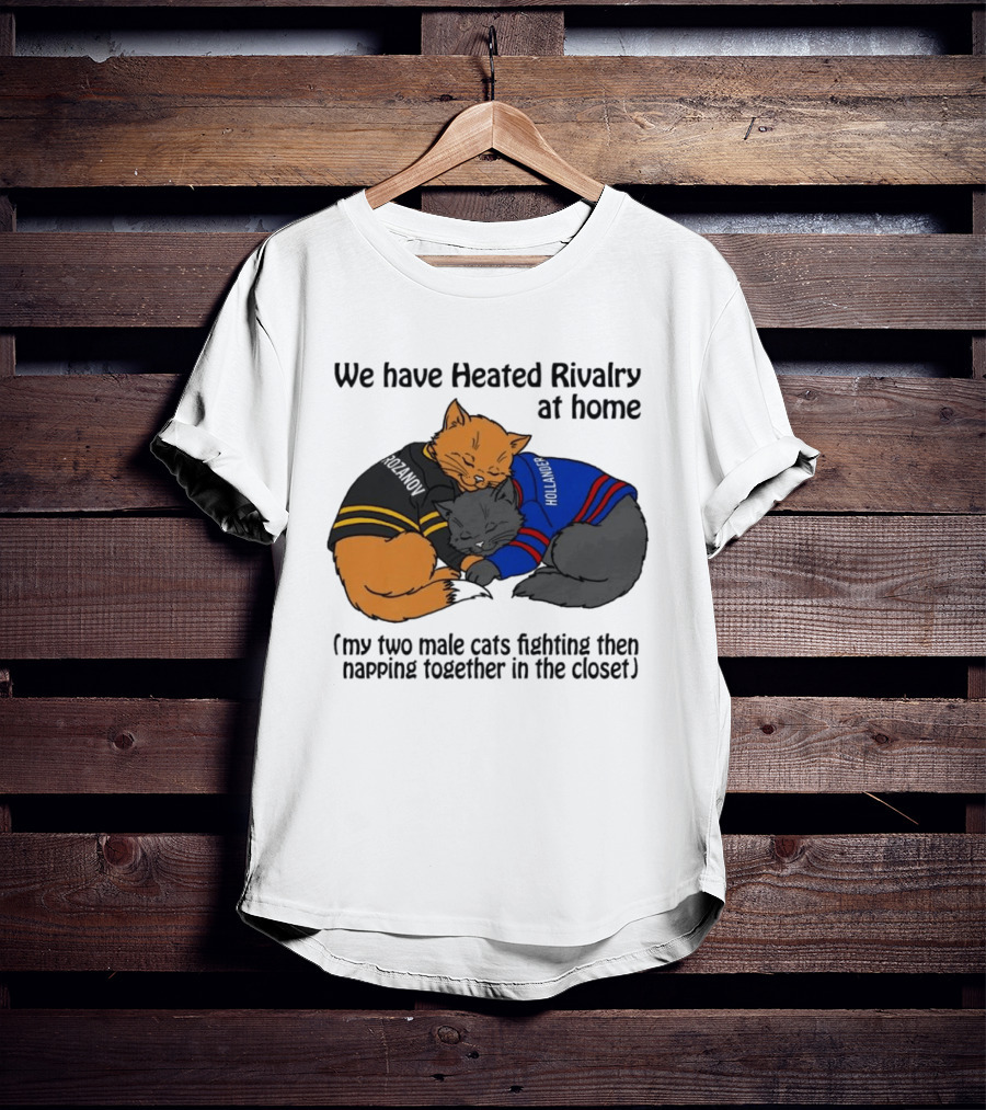We Have Heated Rivalry At Home My Two Male Cats Fighting Then Napping Together In The Closet Rozanov Hollanders T-Shirt