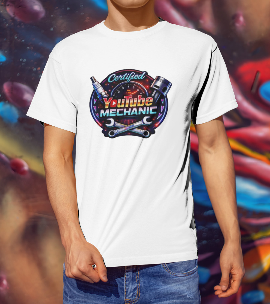 Certified YouTube Mechanic Spark Plug Wrench Piston RPM T-Shirt