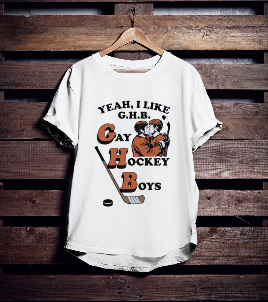 Yeah I Like GHB Gay Hockey Boys Kissing Icon With Stick And Puck T-Shirt