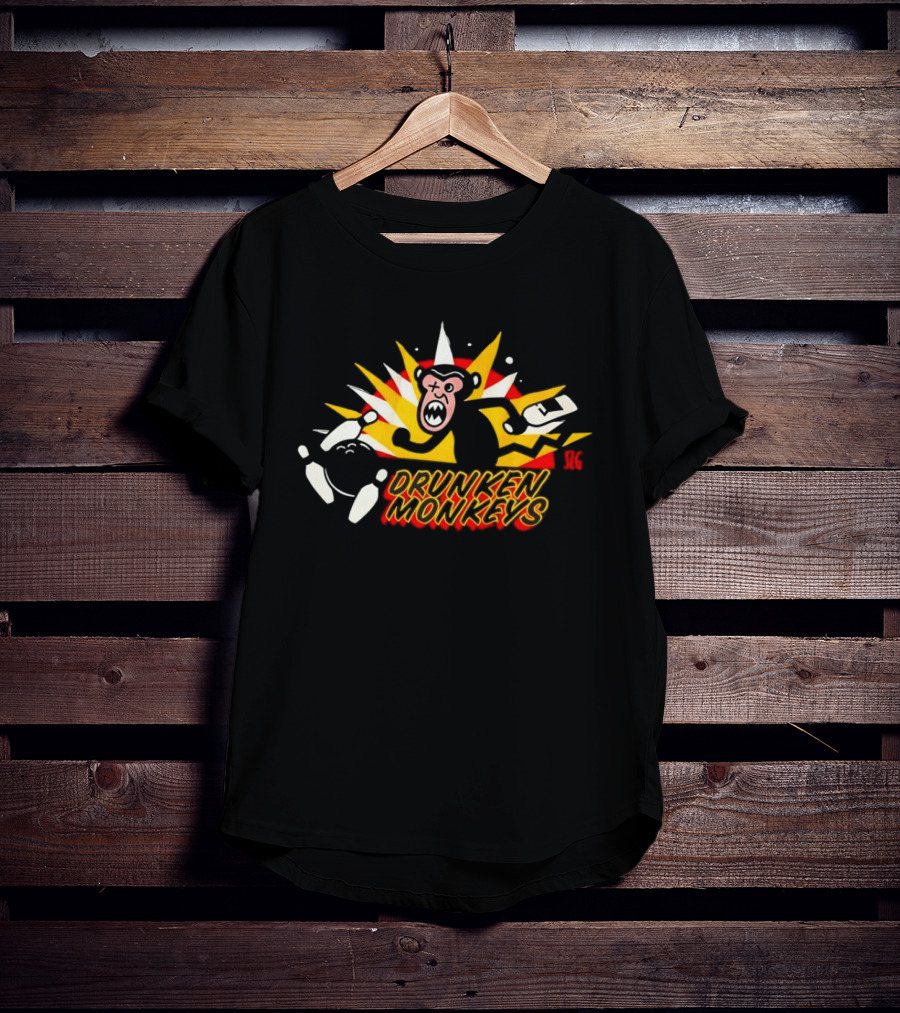 Drunken Monkeys Colorful Fun Party Scene With Monkey And Bottles T-Shirt
