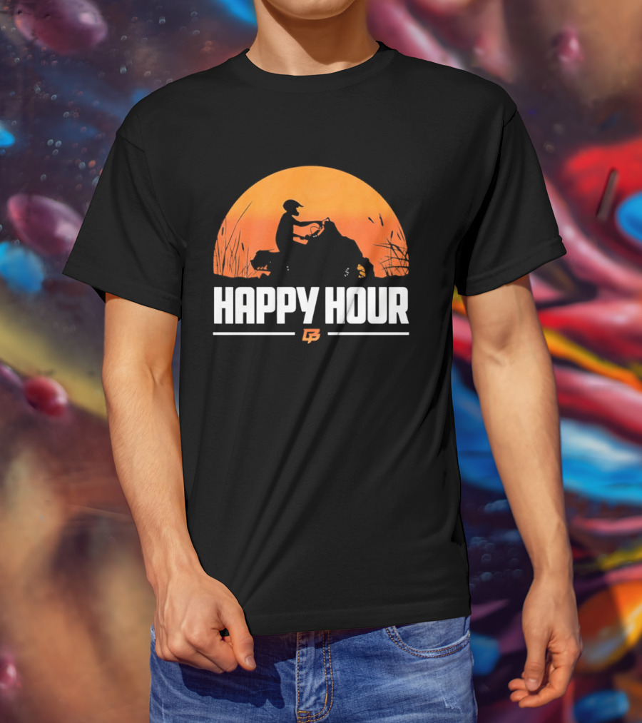 Happy Hour Motorcycle Sunset Silhouette Adventure T-Shirt