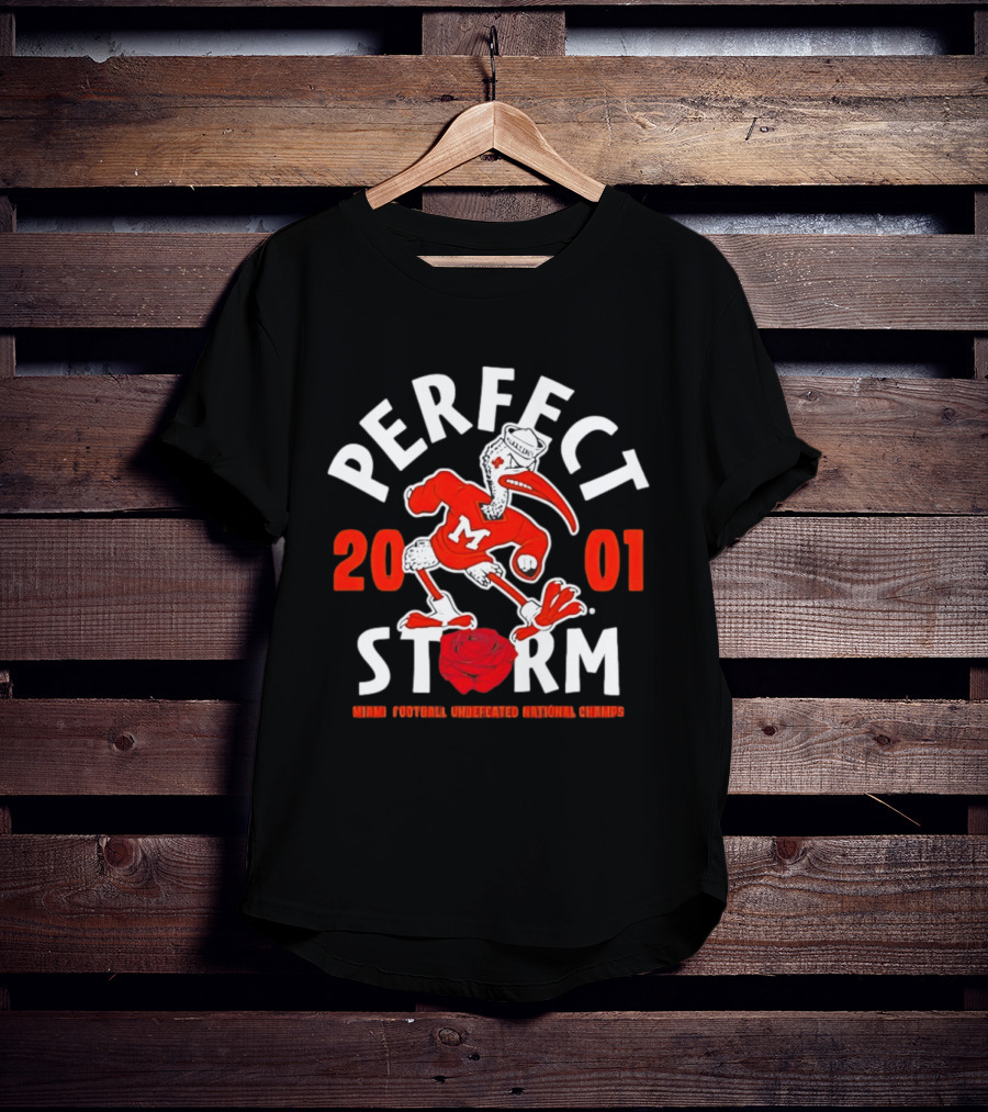 Miami Hurricanes 2001 Perfect Storm Undefeated National Champs Football T-Shirt
