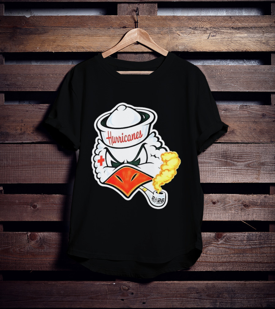Miami Hurricanes Sebastian Mascot 2026 Pipe Gold Smoke T-Shirt