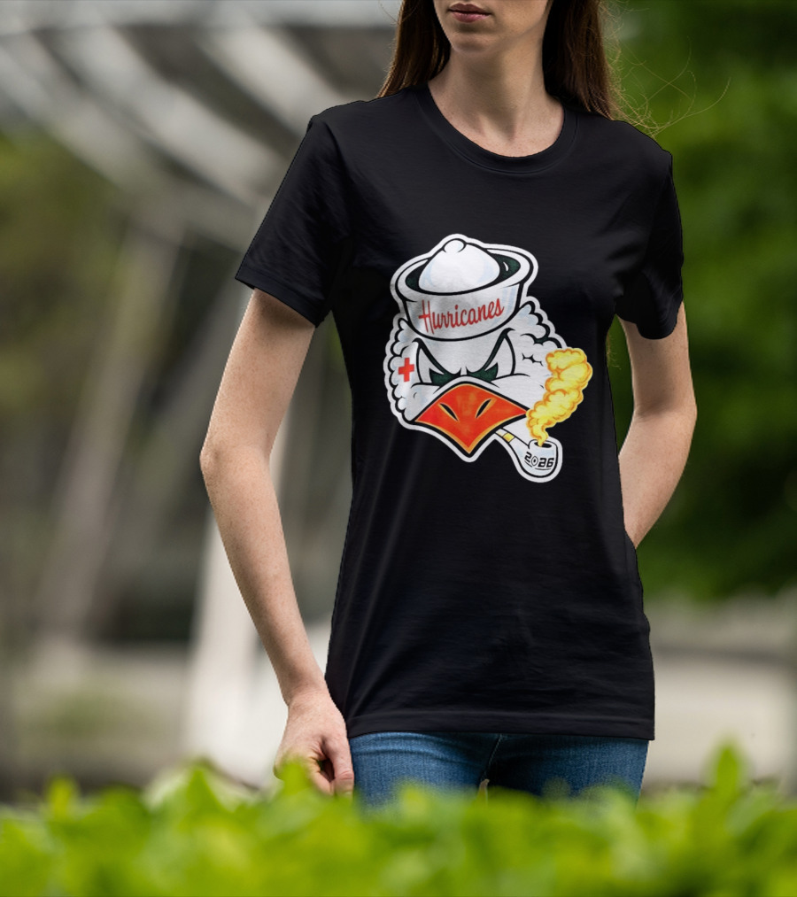 Miami Hurricanes Sebastian Mascot 2026 Pipe Gold Smoke T-Shirt