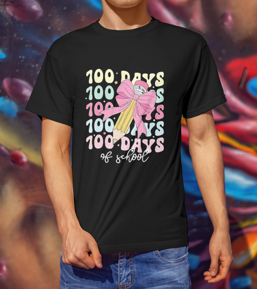 100 Days Of School Pink Bow Pencil Celebration T-Shirt