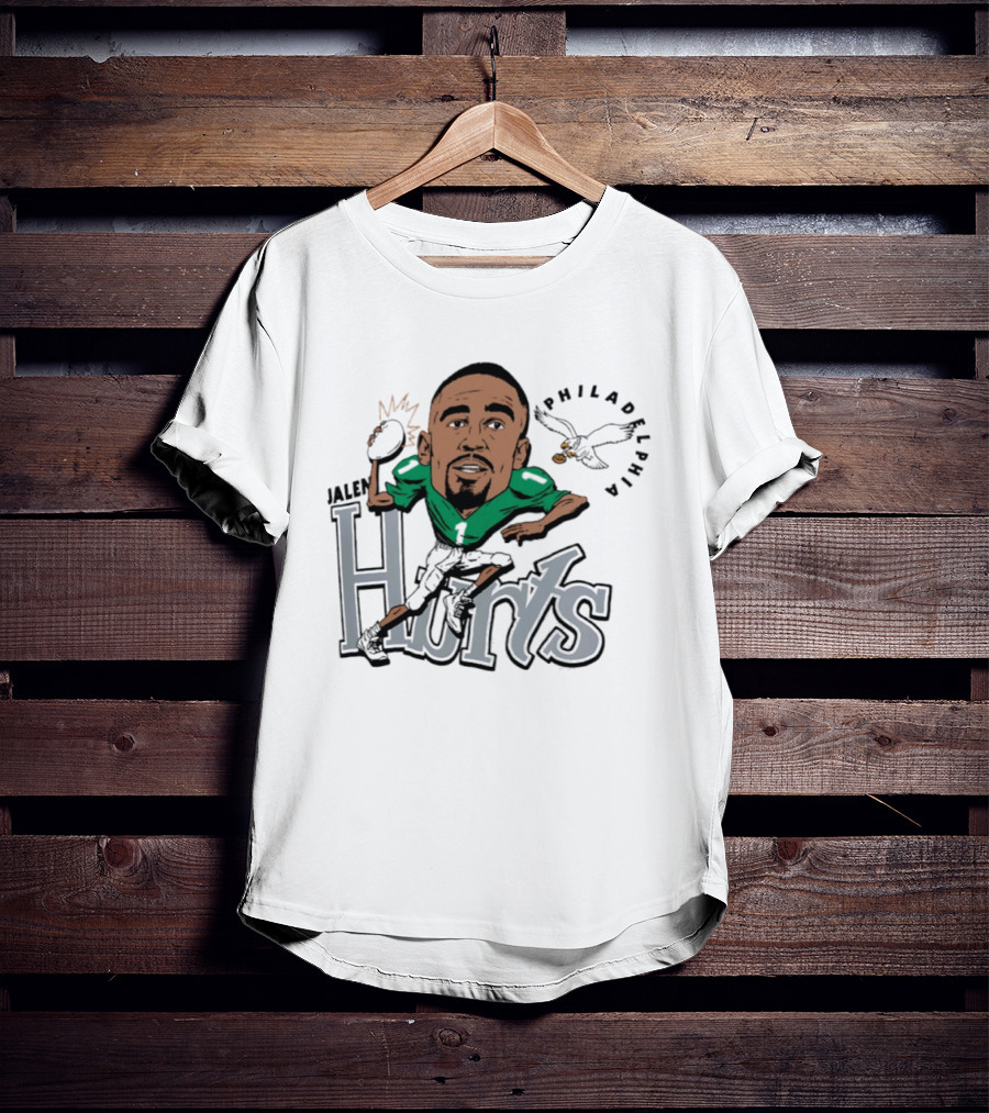 Jalen Hurts Philadelphia Eagles Football Caricature Running Action T-Shirt