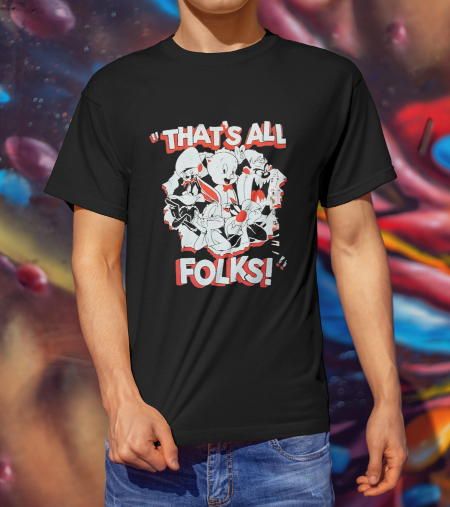 Looney Tunes That's All Folks Bugs Bunny Daffy Duck Classic Cartoon Characters T-Shirt