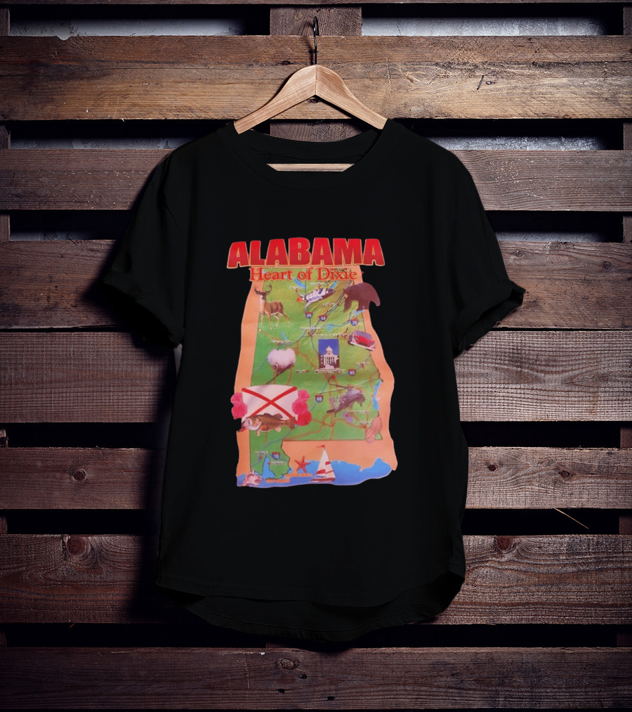 Alabama Heart Of Dixie Map Landmarks And Wildlife T-Shirt