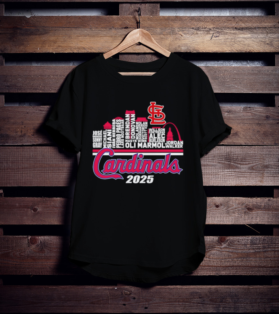 St Louis Cardinals Player Names City Skyline 2025 T-Shirt