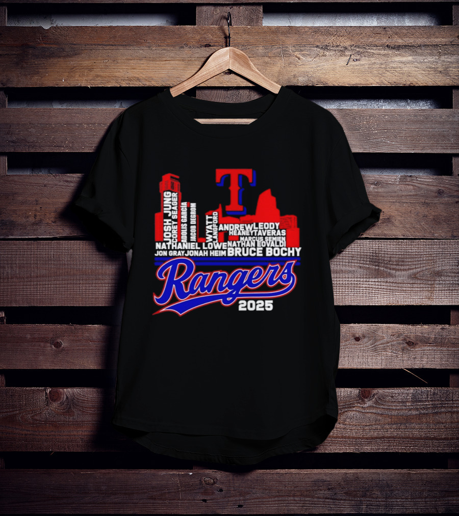 Texas Rangers 2025 City Skyline Players Names Bruce Bochy T-Shirt