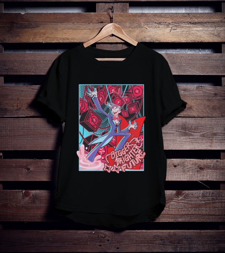 Bigger Brighter Future Character With Energetic Imagery And Vintage TV Motif T-Shirt
