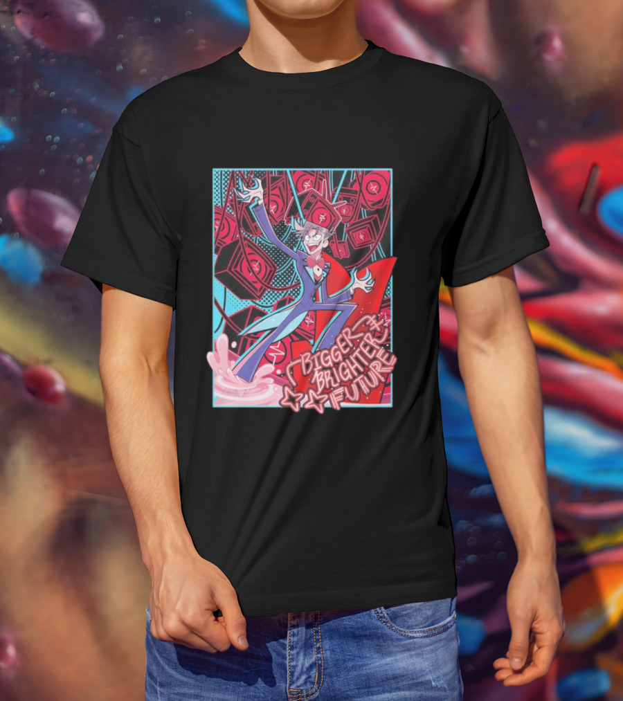 Bigger Brighter Future Character With Energetic Imagery And Vintage TV Motif T-Shirt
