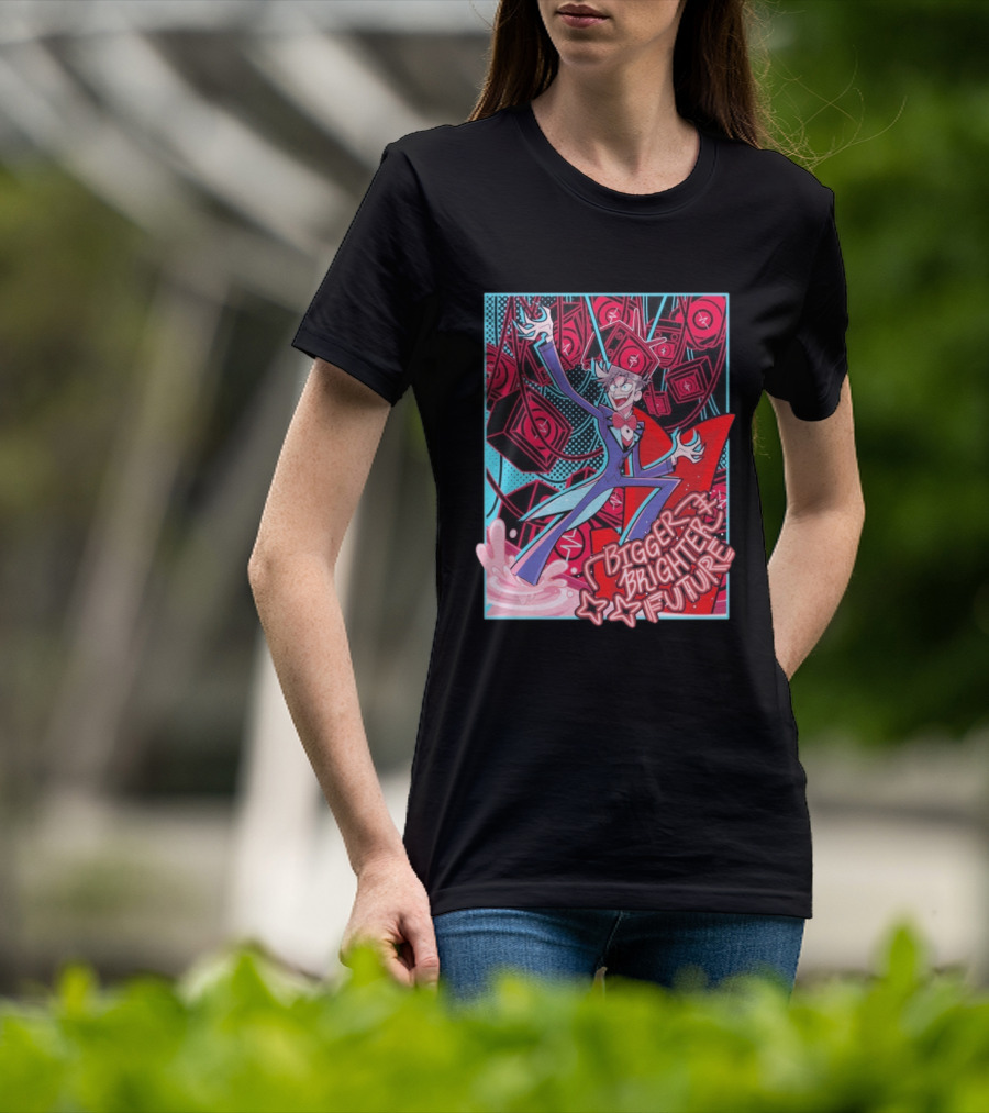Bigger Brighter Future Character With Energetic Imagery And Vintage TV Motif T-Shirt