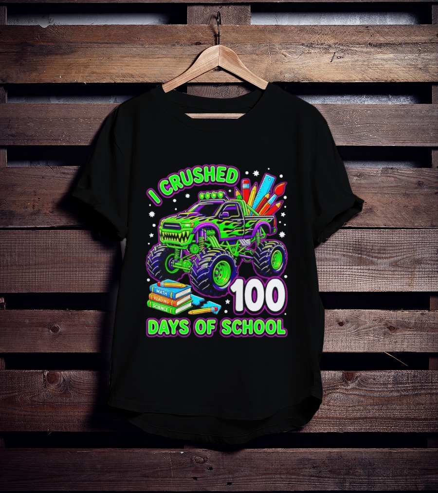 I Crushed 100 Days Of School Monster Truck Math Reading Science Book T-Shirt