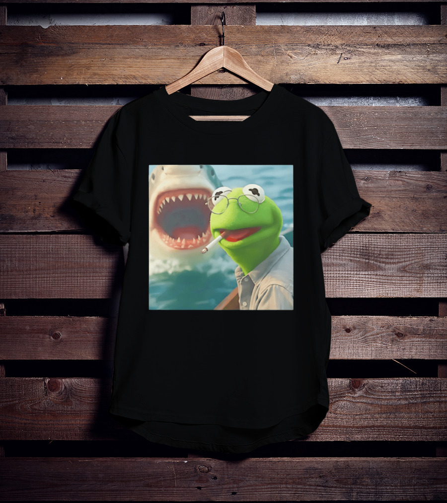 Kermit Smoking With Jaws Shark Movie T-Shirt