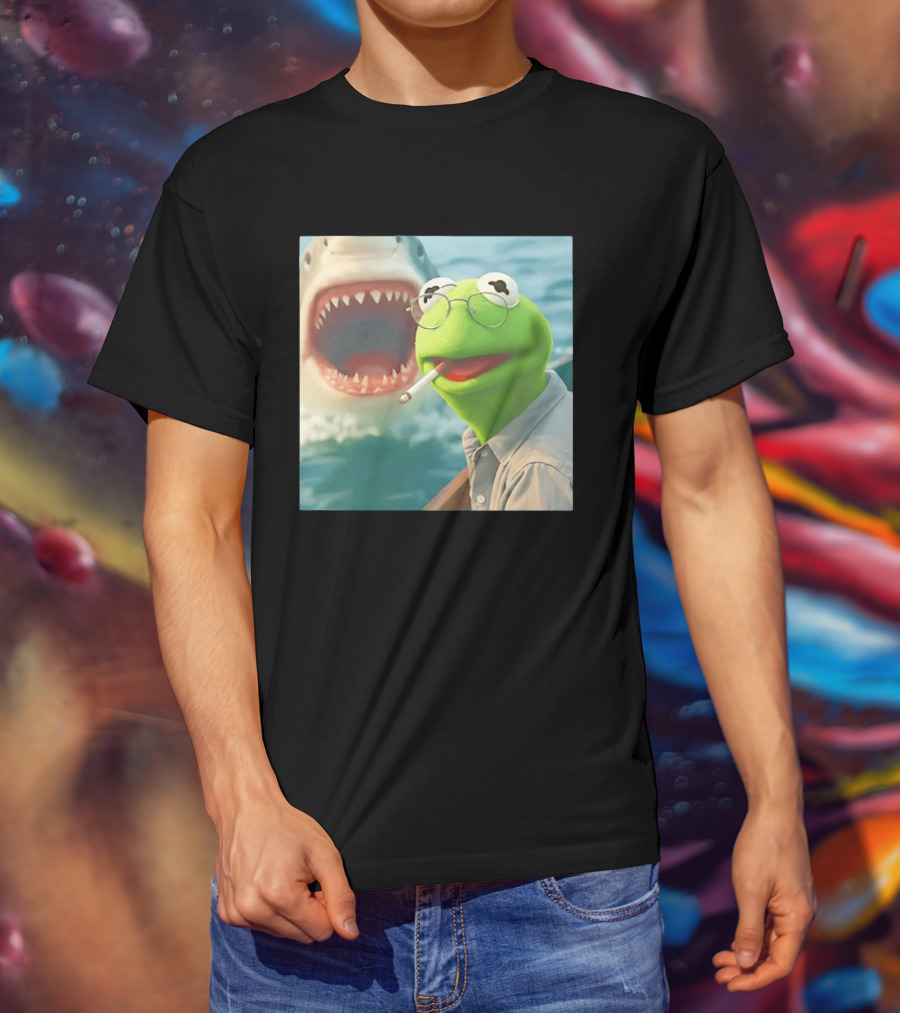 Kermit Smoking With Jaws Shark Movie T-Shirt