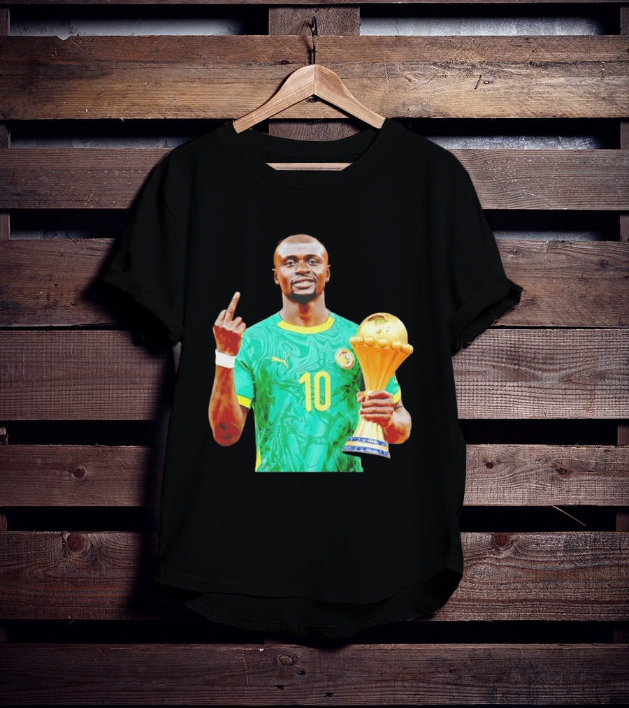 Sadio Mane Number 10 Senegal Jersey Holding Trophy Middle Finger T-Shirt