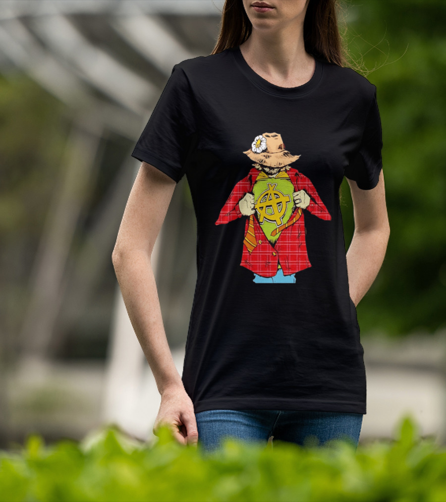 Scarecrow Anarchy Symbol With Plaid Jacket And Straw Hat T-Shirt