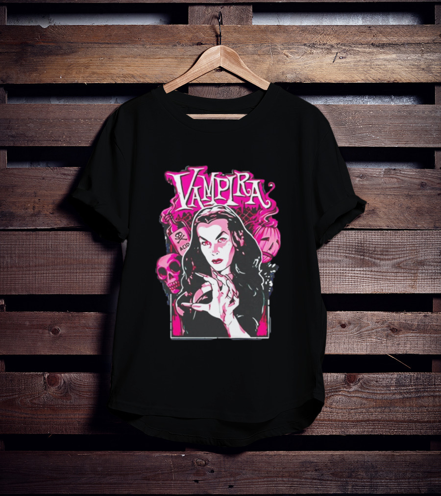 Vampira Gothic Skull And Acid Horror Iconic Midnight Ramble T-Shirt