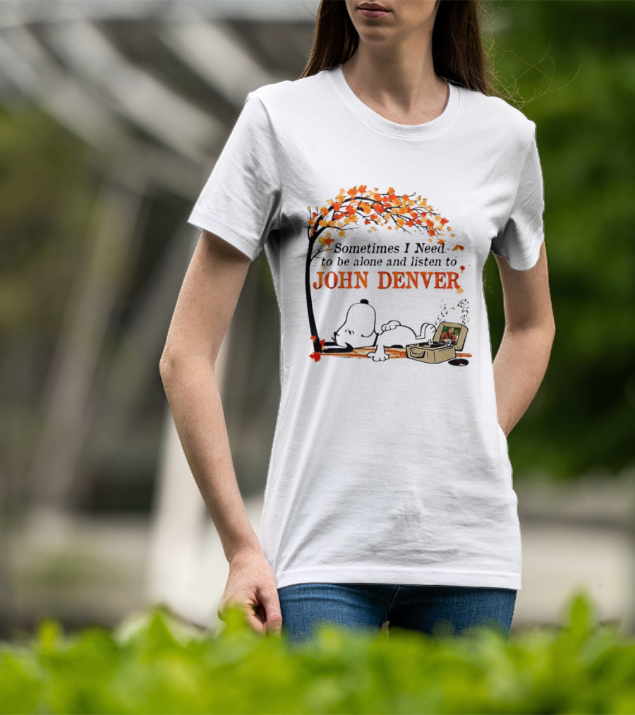 Peanuts Snoopy Sometimes I Need To Be Alone And Listen To John Denver Autumn Tree Scene T-Shirt