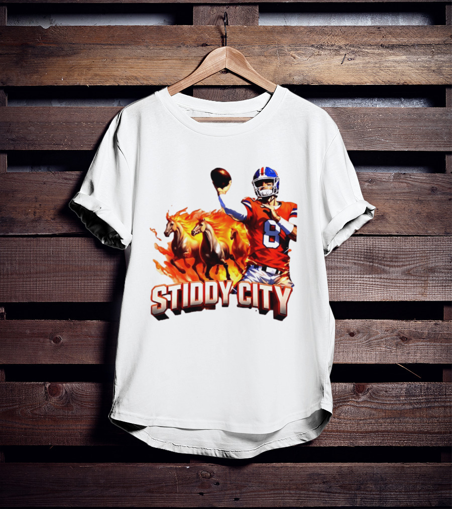 Denver Broncos Stiddy City Quarterback And Horses In Flames T-Shirt