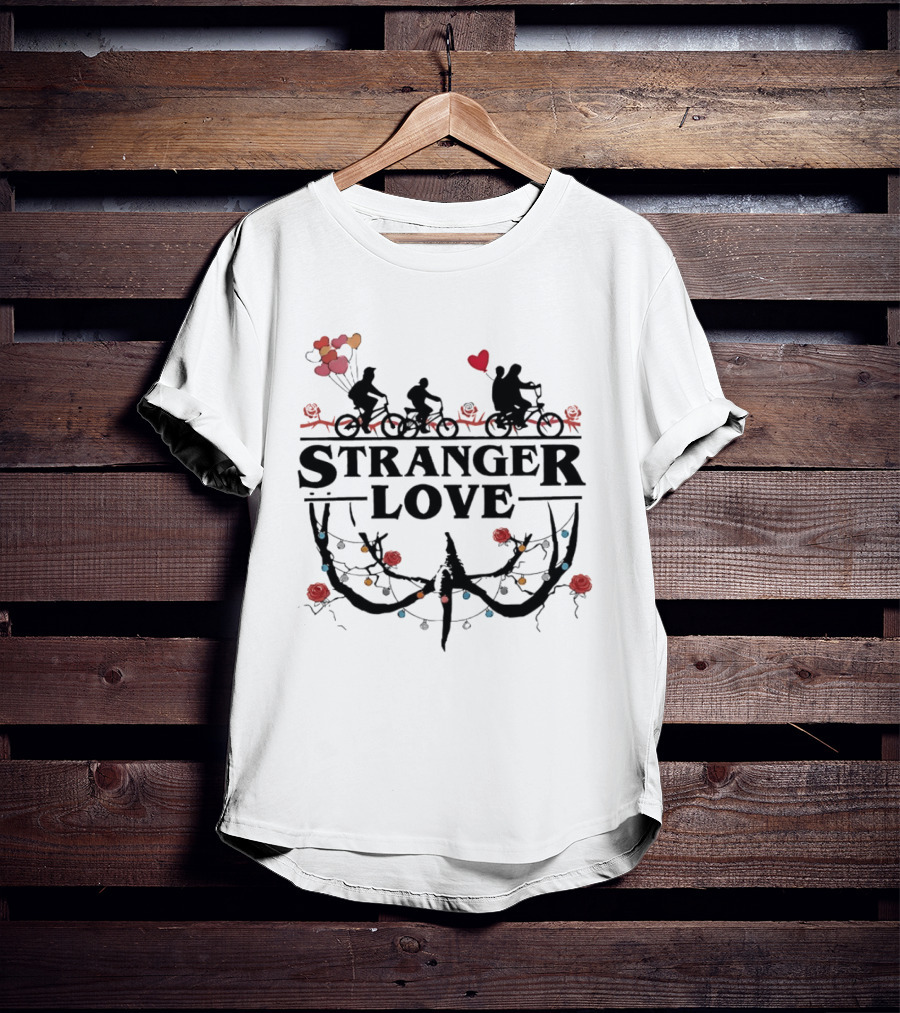 Stranger Love Biking Adventure Heart Balloons Roses Lights T-Shirt