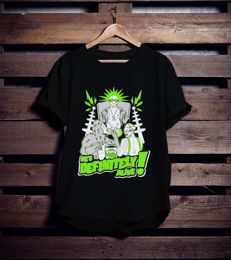 He's Definitely Alive Exile Bright Green Highlights Gorilla And Scientist T-Shirt