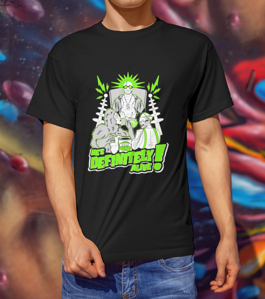 He's Definitely Alive Exile Bright Green Highlights Gorilla And Scientist T-Shirt
