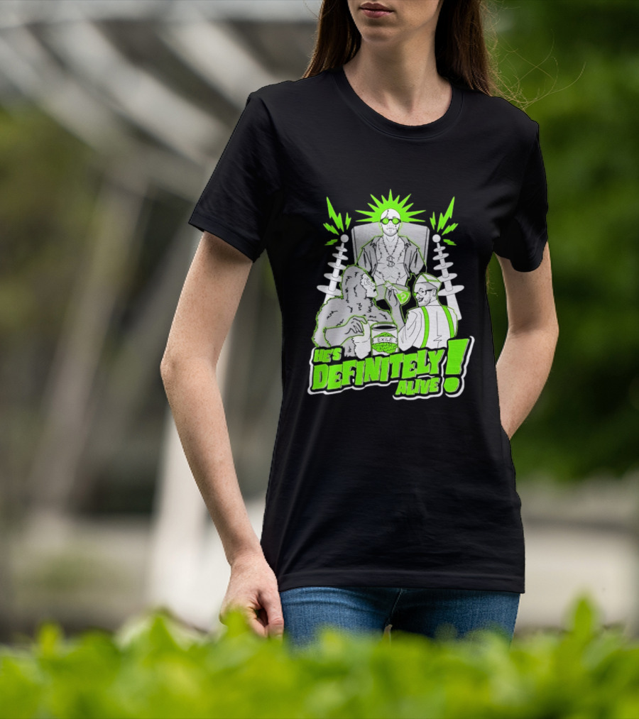 He's Definitely Alive Exile Bright Green Highlights Gorilla And Scientist T-Shirt