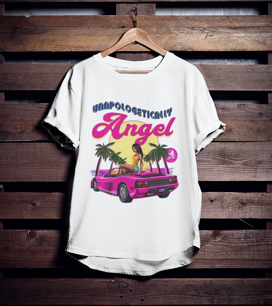 Unapologetically Angel Paradise Sunset With Pink Car And Palm Trees T-Shirt